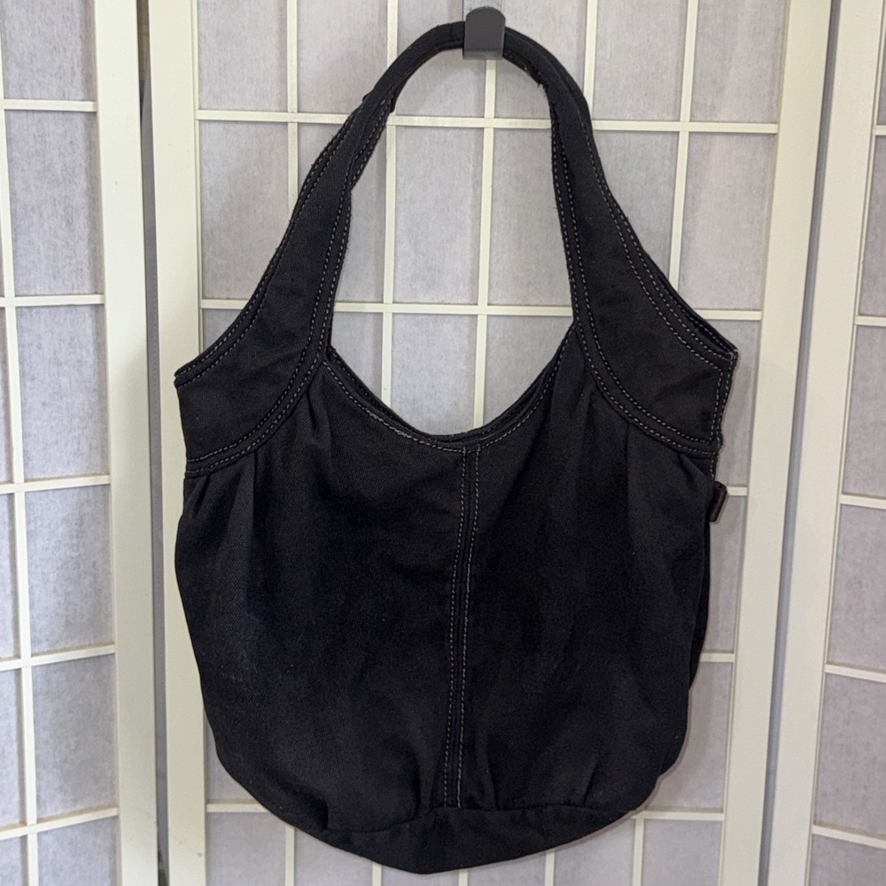 Vintage 2000s Y2K American Eagle Black Gray Canvas Boho Hobo Shoulder Bag Purse